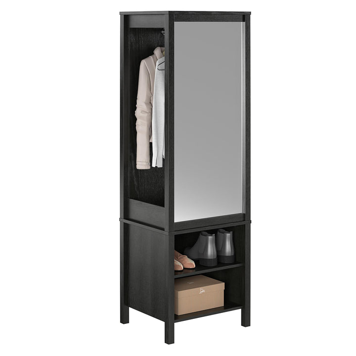 Amberly Wardrobe with Mirror, Clothing Bar and 3 Shelves - Black Oak