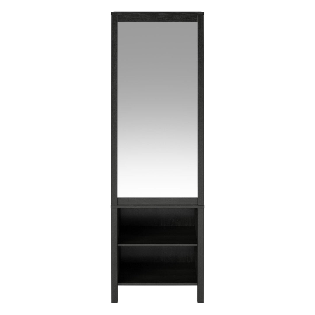 Amberly Wardrobe with Mirror, Clothing Bar and 3 Shelves - Black Oak