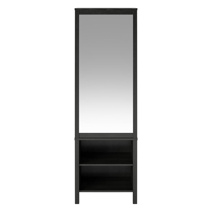Amberly Wardrobe with Mirror, Clothing Bar and 3 Shelves - Black Oak