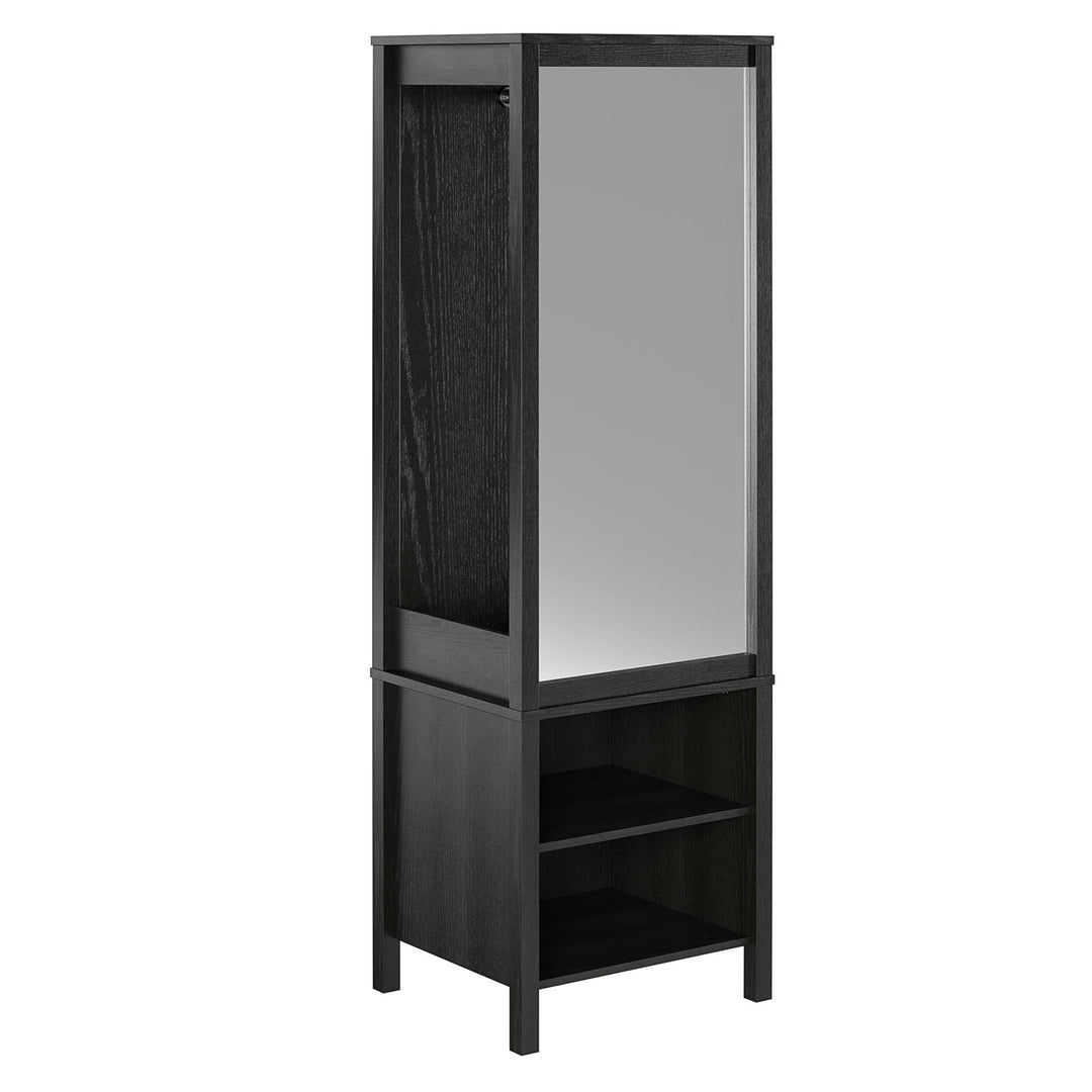 Amberly Wardrobe with Mirror, Clothing Bar and 3 Shelves - Black Oak