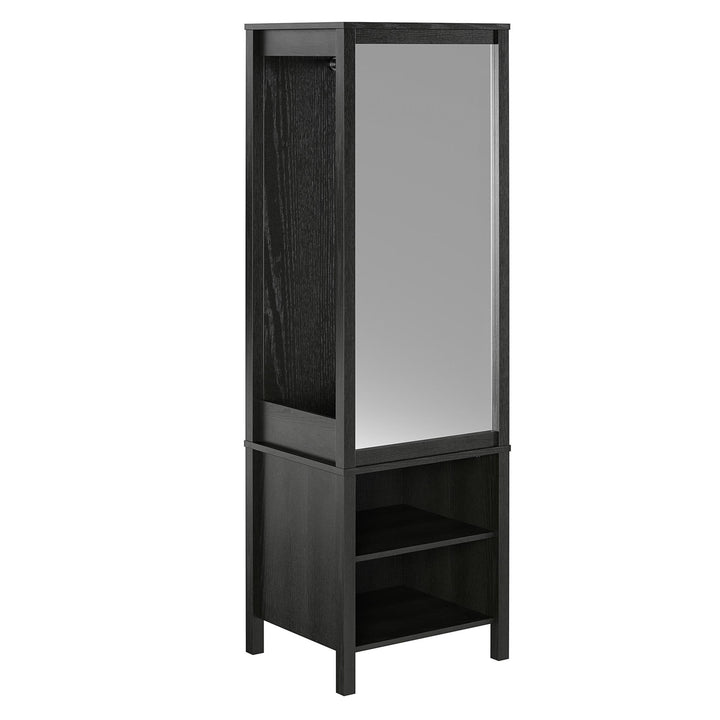 Amberly Wardrobe with Mirror, Clothing Bar and 3 Shelves - Black Oak