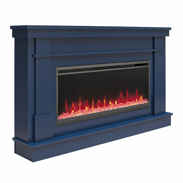 Waverly Wide Mantel with Linear Electric Fireplace & Crystal Ember Bed - Navy