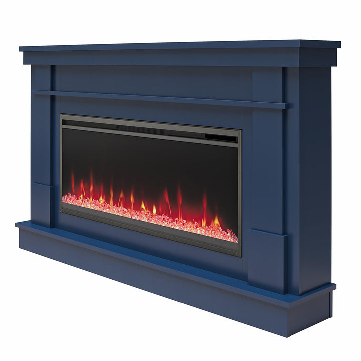 Waverly Wide Mantel with Linear Electric Fireplace & Crystal Ember Bed - Navy