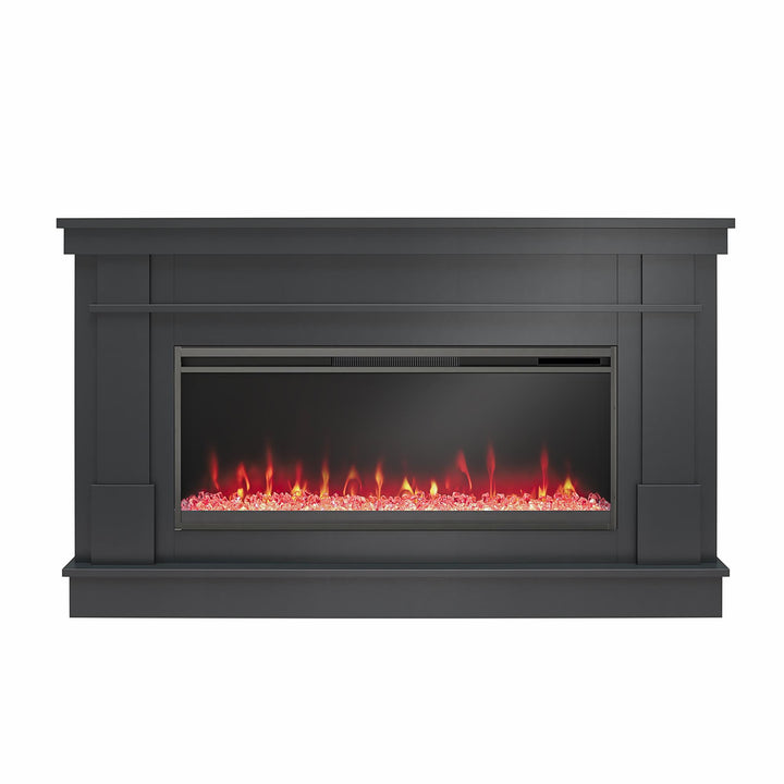 Waverly Wide Mantel with Linear Electric Fireplace & Crystal Ember Bed - Black