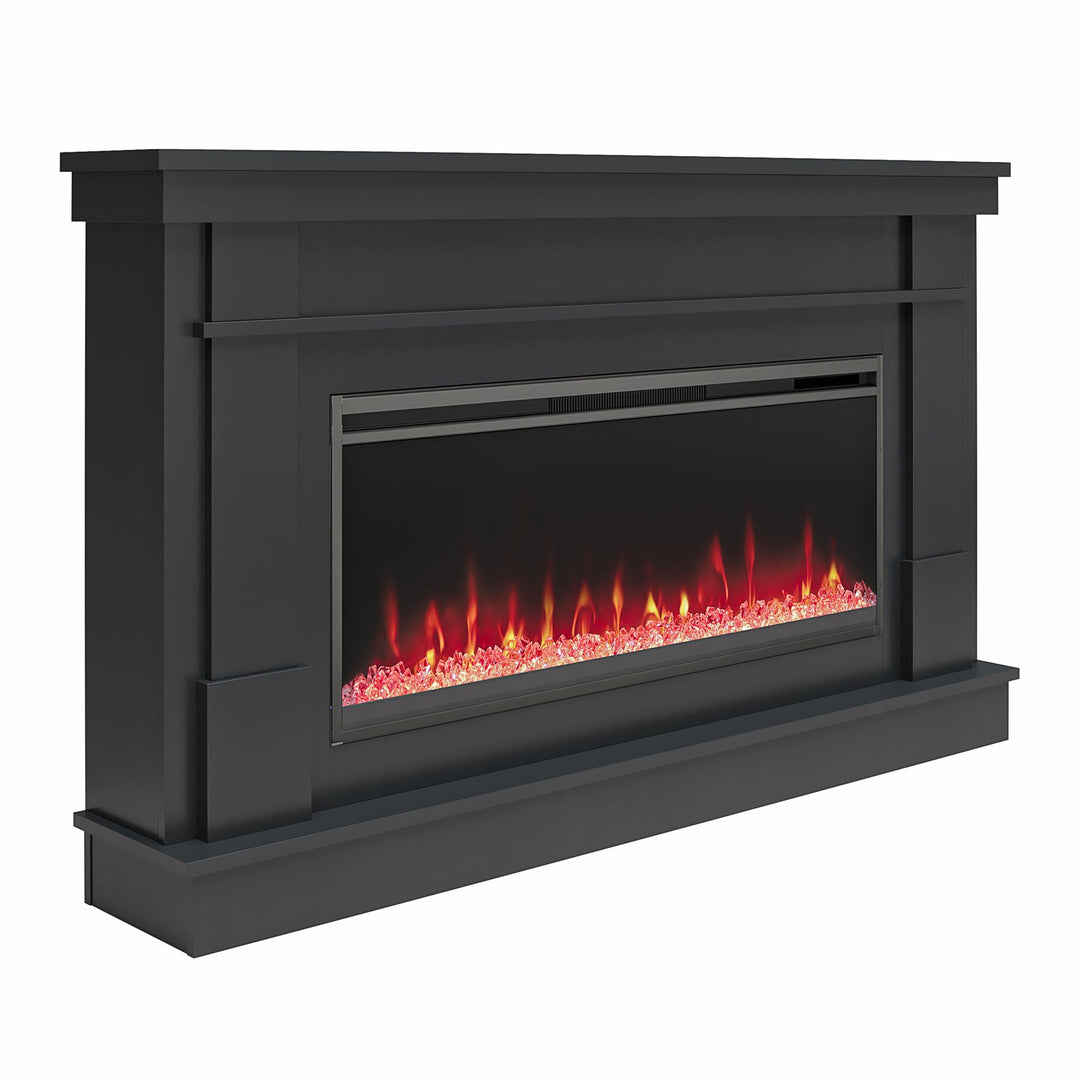 Waverly Wide Mantel with Linear Electric Fireplace & Crystal Ember Bed - Black