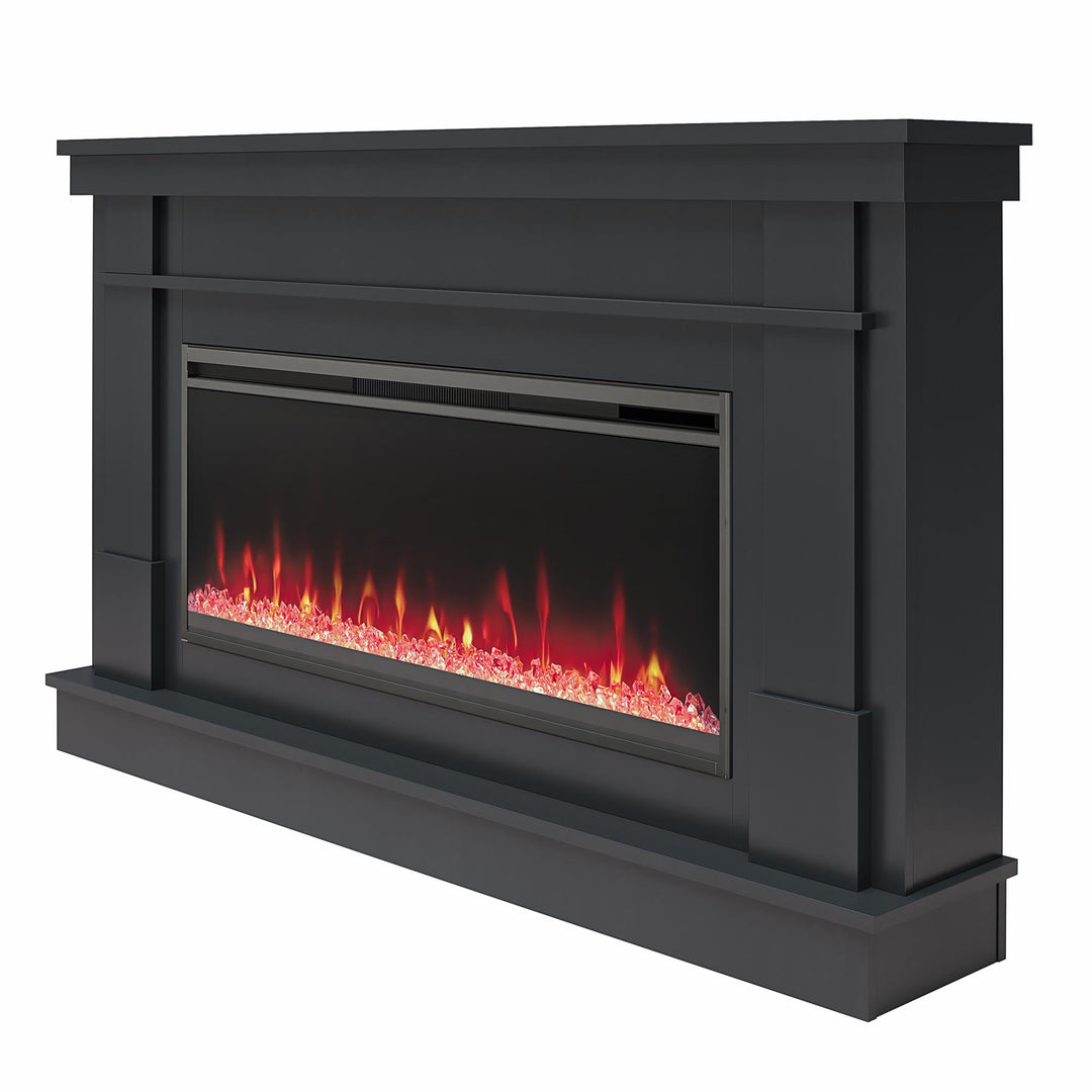 Waverly Wide Mantel with Linear Electric Fireplace & Crystal Ember Bed - Black