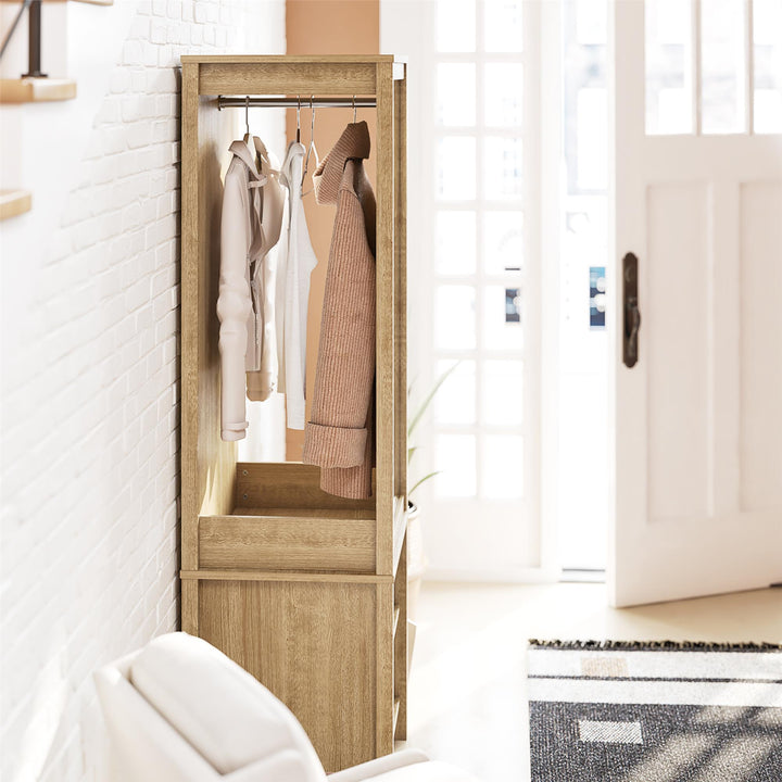 Amberly Wardrobe with Mirror, Clothing Bar and 3 Shelves - Natural