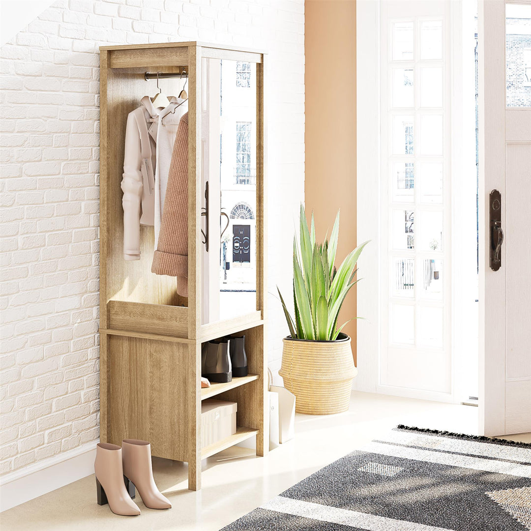 Amberly Wardrobe with Mirror, Clothing Bar and 3 Shelves - Natural