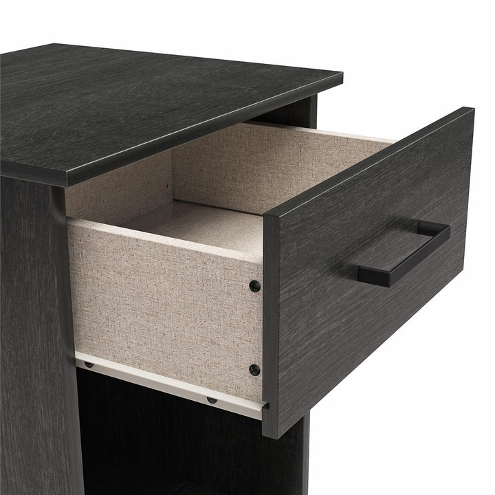 Nightstand with Storage and Lower Shelf -  Black Oak