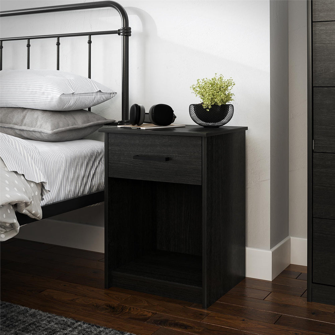 Contemporary Bedroom Nightstand -  Black Oak