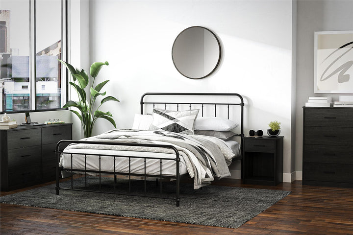 Stylish Nightstand with Lower Shelf -  Black Oak