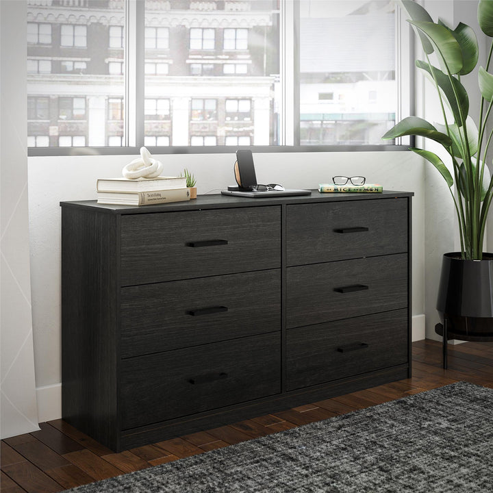 Spacious 6 Drawer Edgewater bedroom storage -  Black Oak
