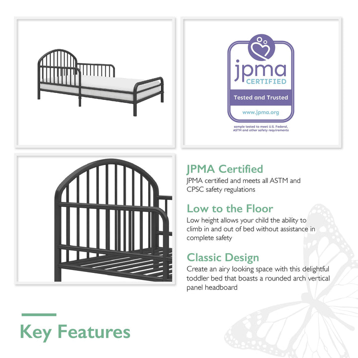 River Metal Toddler Bed with Secured Metal Slats - Black - Crib & Toddler Mattress