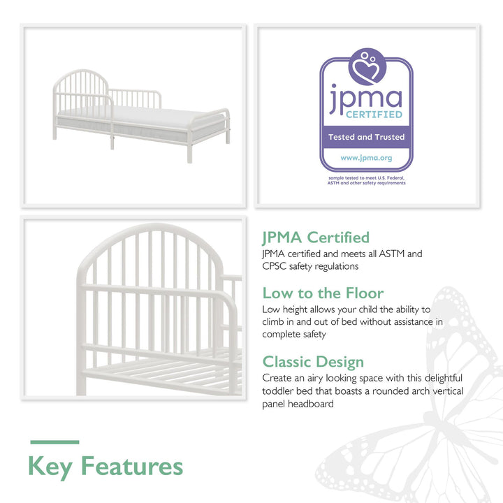 River Metal Toddler Bed with Secured Metal Slats - White - Crib & Toddler Mattress