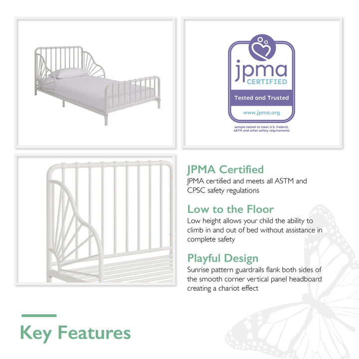 Little Seeds Quinn Whimsical Metal Toddler Bed, White - Off White - Crib & Toddler Mattress