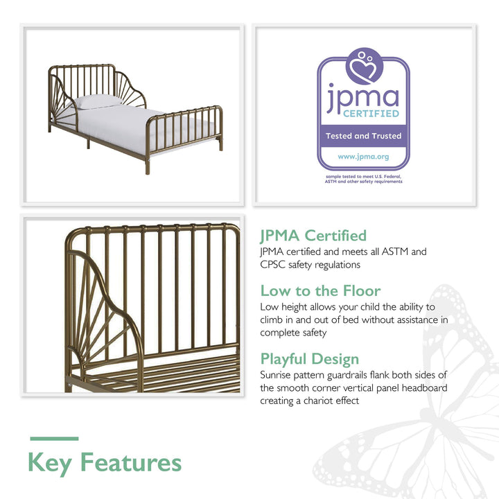 Quinn Whimsical Metal Toddler - Gold - Crib & Toddler Mattress