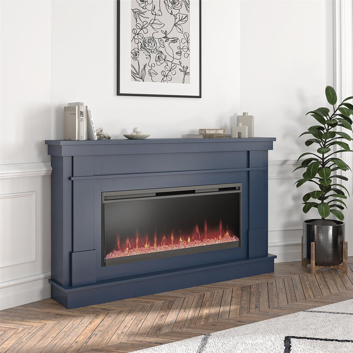 Waverly Wide Mantel with Linear Electric Fireplace & Crystal Ember Bed - Navy