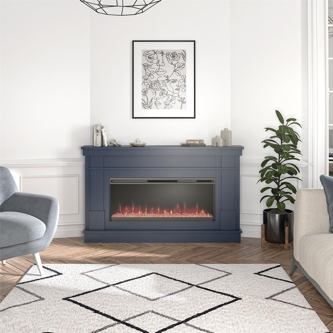Waverly Wide Mantel with Linear Electric Fireplace & Crystal Ember Bed - Navy