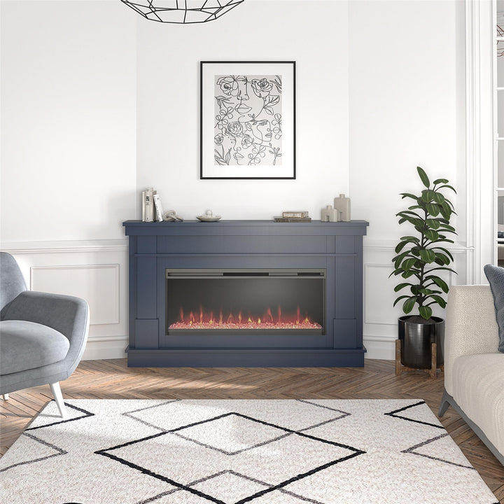 Waverly Wide Mantel with Linear Electric Fireplace & Crystal Ember Bed - Navy