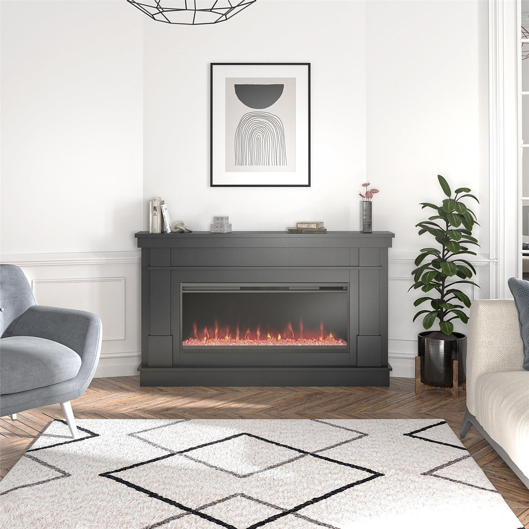 Waverly Wide Mantel with Linear Electric Fireplace & Crystal Ember Bed - Black
