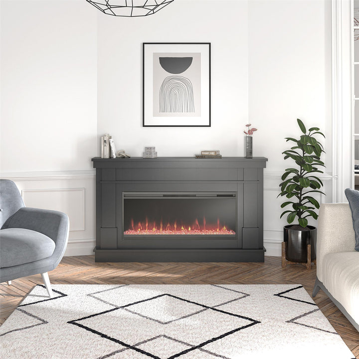 Waverly Wide Mantel with Linear Electric Fireplace & Crystal Ember Bed - Black