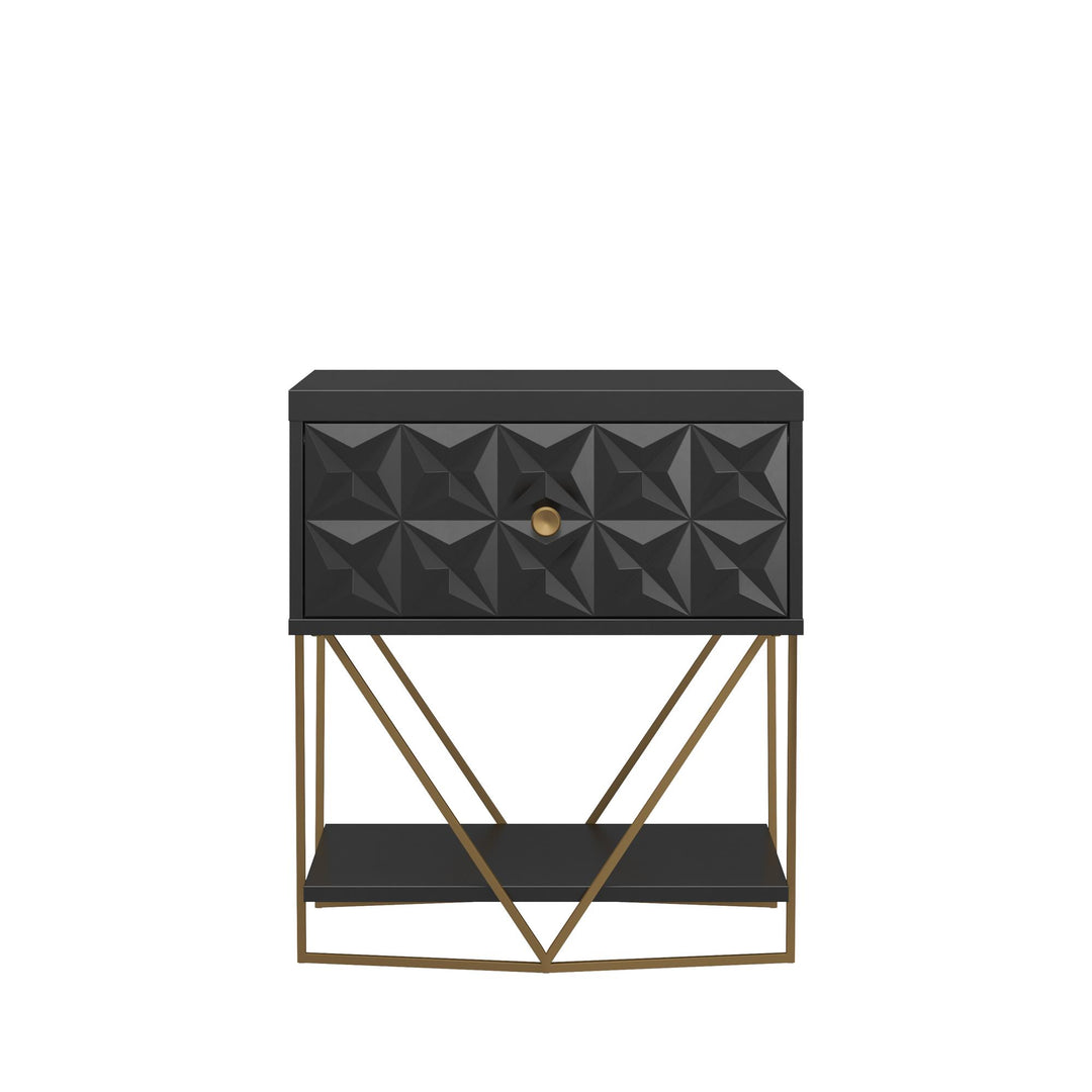 Gold Base Accent Table with Drawer -  Black