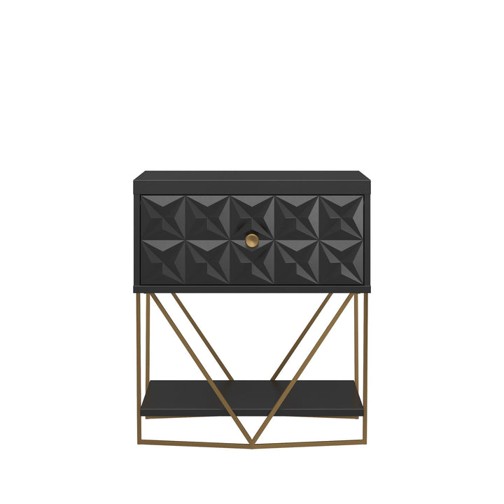 Gold Base Accent Table with Drawer -  Black