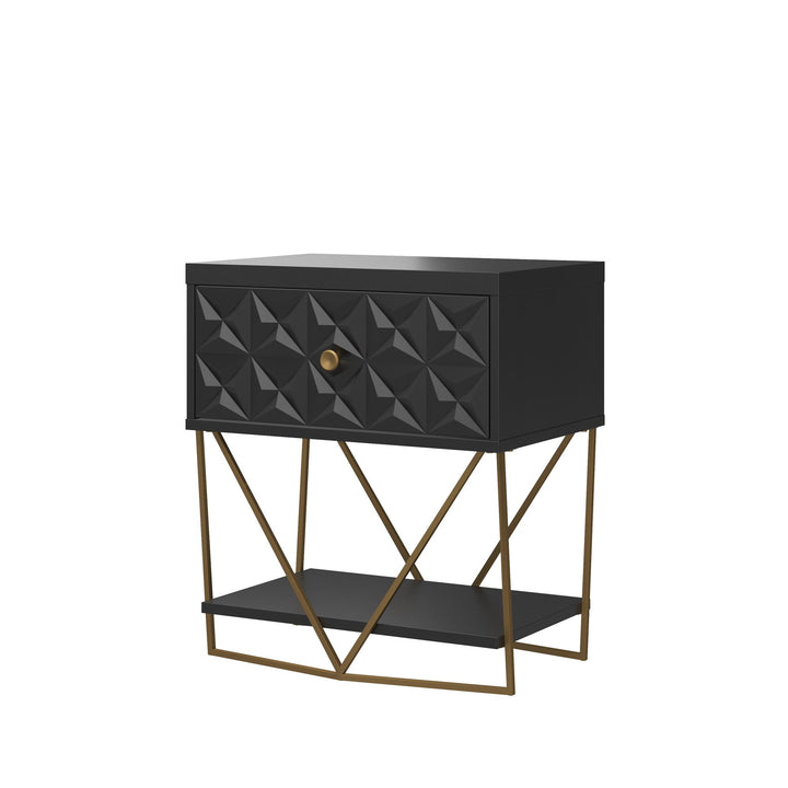 Blair Art Deco Accent Table with 1 Drawer and Gold Metal Base -  Black