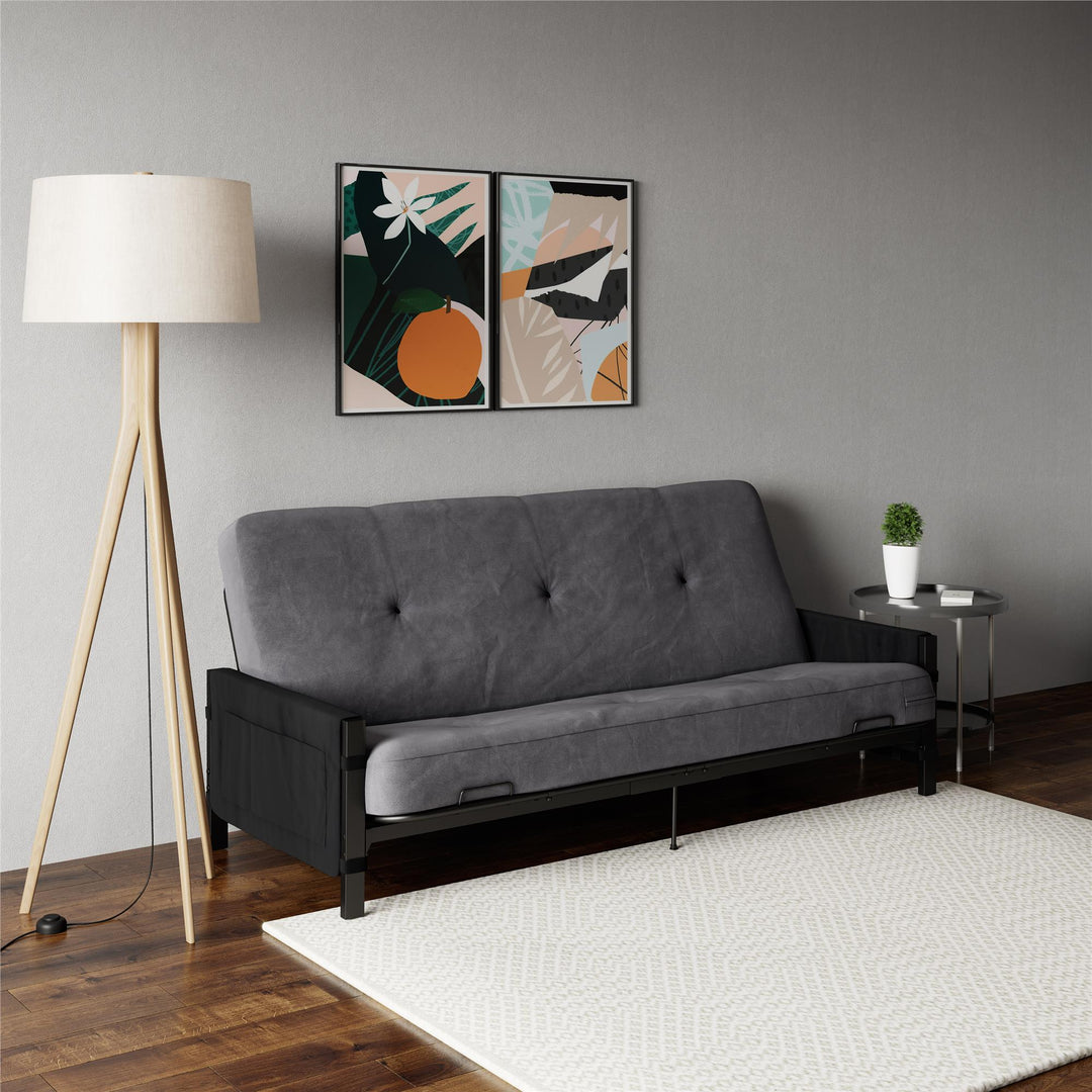 Avanti Black Metal Futon Frame with Storage Pockets - Black - Full