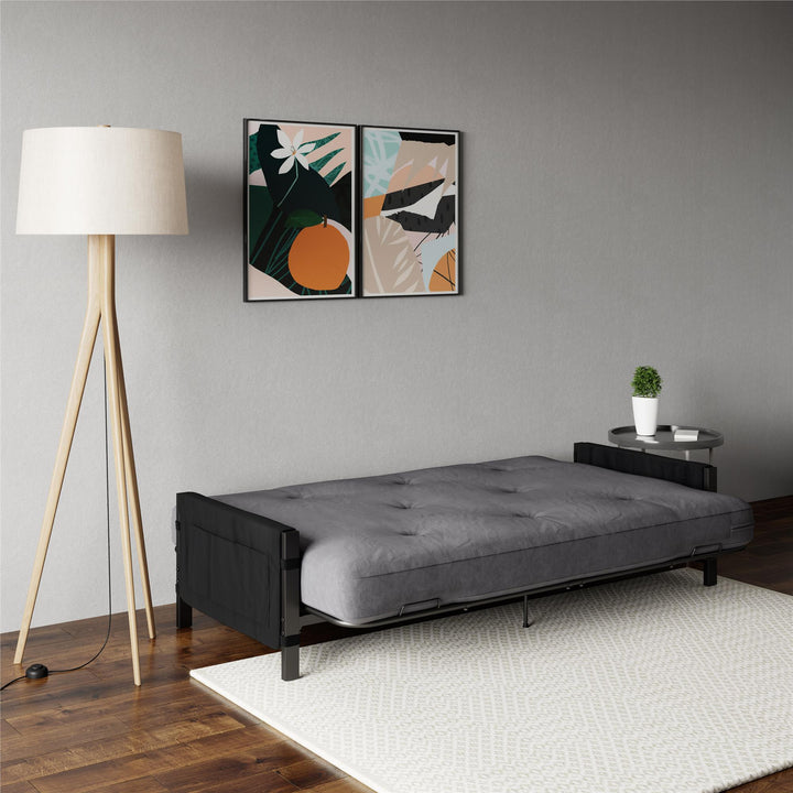 Avanti Black Metal Futon Frame with Storage Pockets - Black - Full