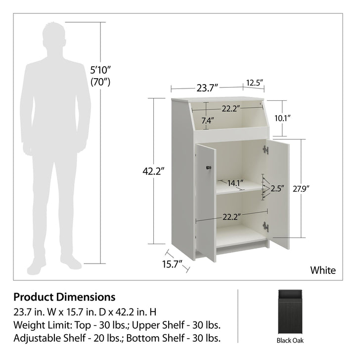 The Loft 2 Door Storage Tower with a Large Open Cubby and 2 Shelves - Black Oak