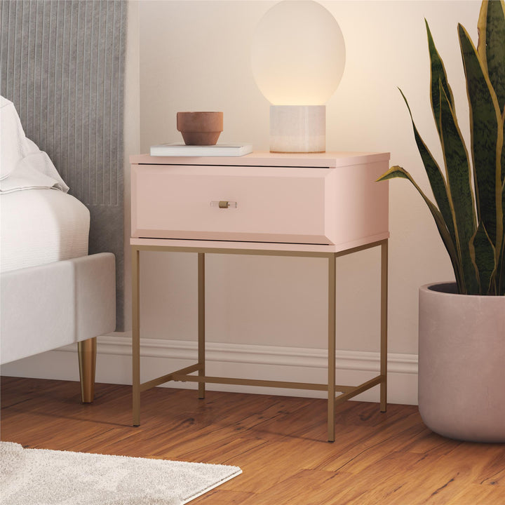Nightstand with Gold Metal Base Effie Design -  Pale Pink