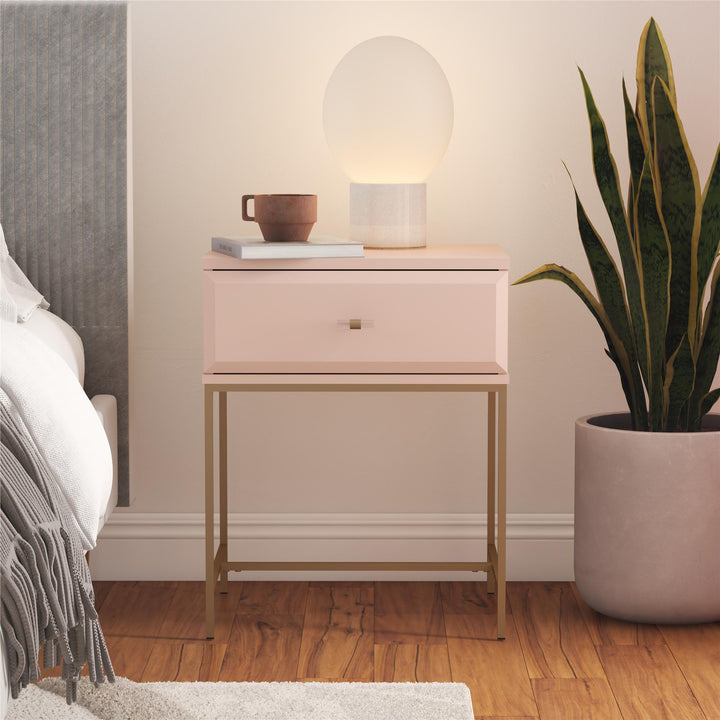1 Drawer Nightstand with Contemporary Design -  Pale Pink