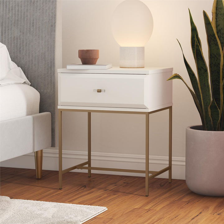 Effie Design Nightstand with Gold Base -  White