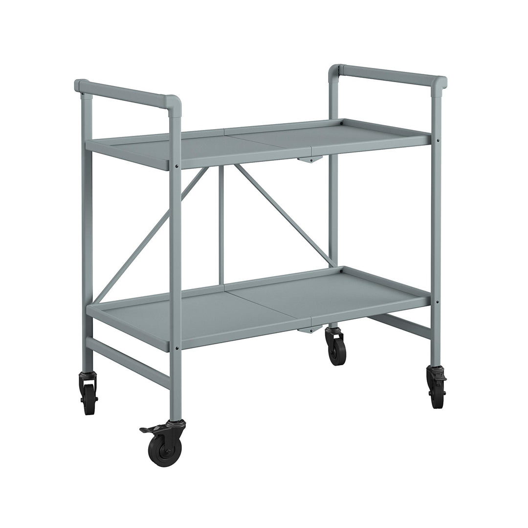 Outdoor and Indoor Folding Serving Cart with Wheels and 2 Shelves - Gray - Solid Shelf