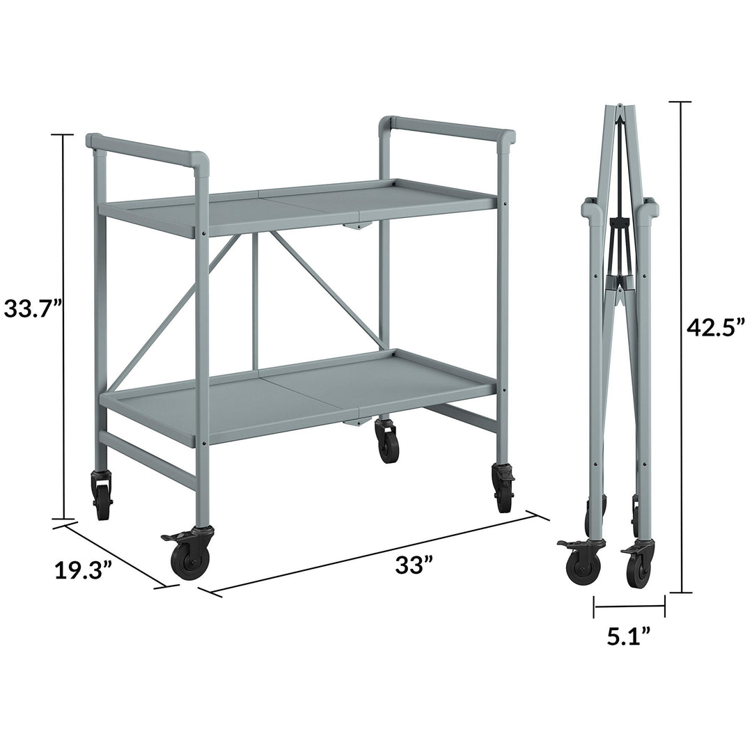 Outdoor and Indoor Folding Serving Cart with Wheels and 2 Shelves - Gray - Solid Shelf