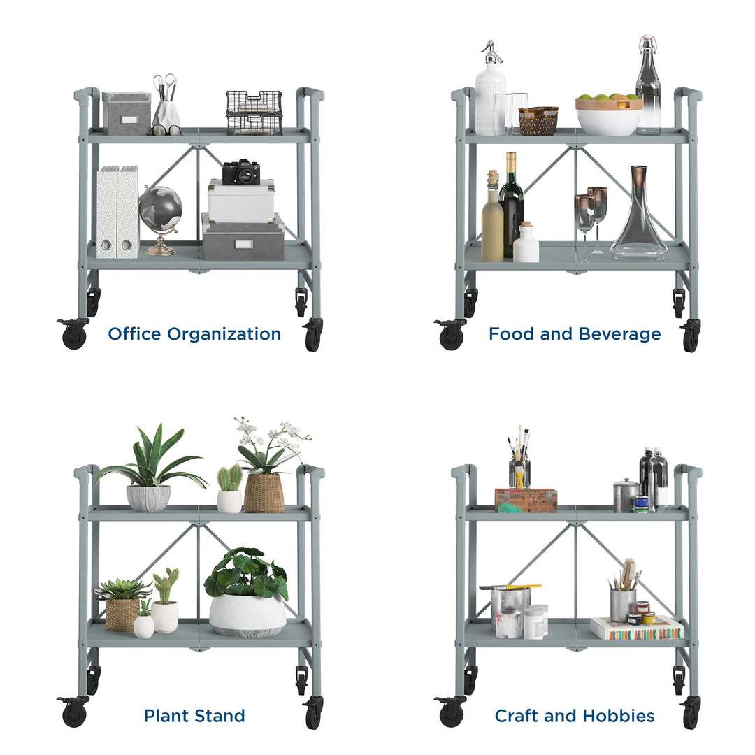 Outdoor and Indoor Folding Serving Cart with Wheels and 2 Shelves - Gray - Solid Shelf