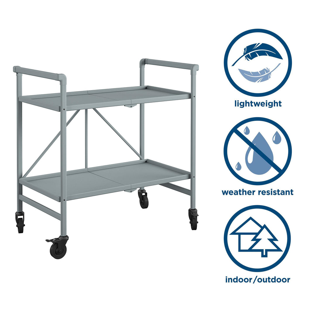 Outdoor and Indoor Folding Serving Cart with Wheels and 2 Shelves - Gray - Solid Shelf