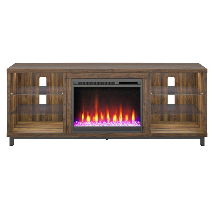 Lumina Fireplace TV Stand for TVs up to 70 Inch with 7 Color LED Lights - Columbia Walnut - 66”-70”