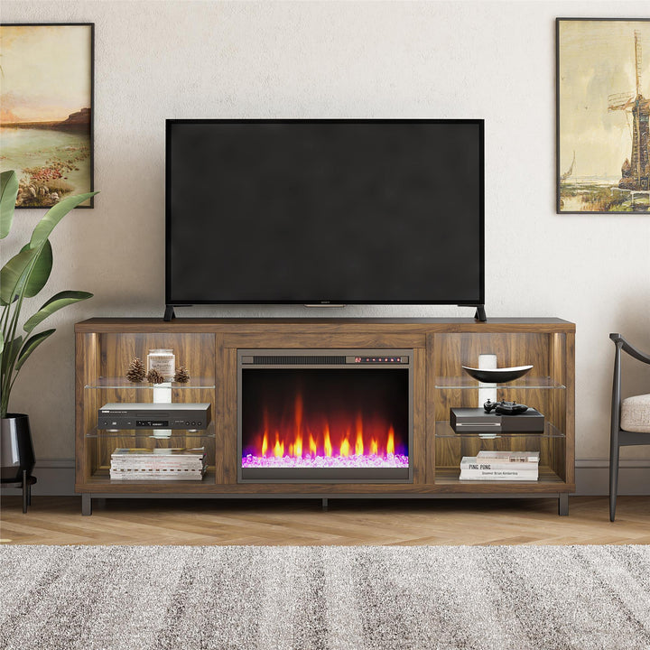 Lumina Fireplace TV Stand for TVs up to 70 Inch with 7 Color LED Lights - Columbia Walnut - 66”-70”