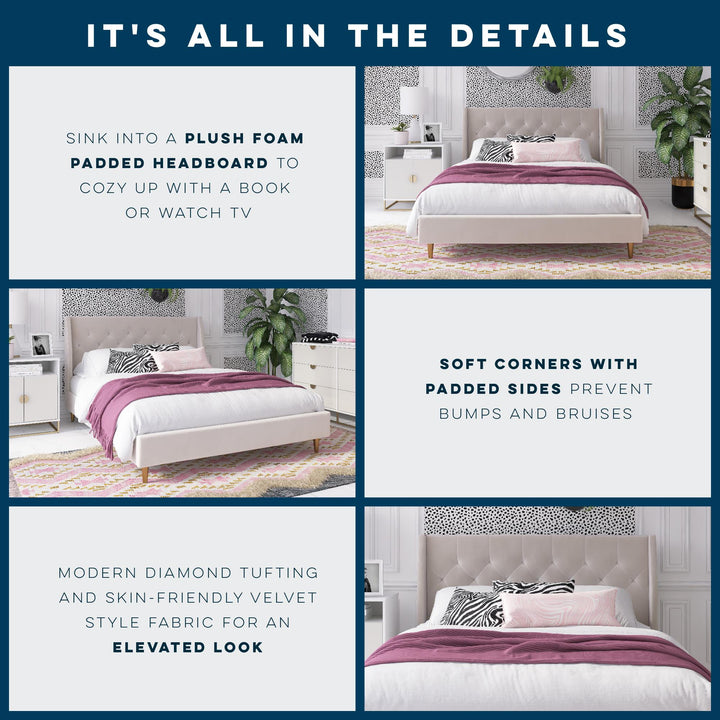 Her Majesty Upholstered Bed - Ivory - Queen