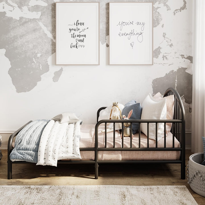 River Metal Toddler Bed with Secured Metal Slats - Black - Crib & Toddler Mattress