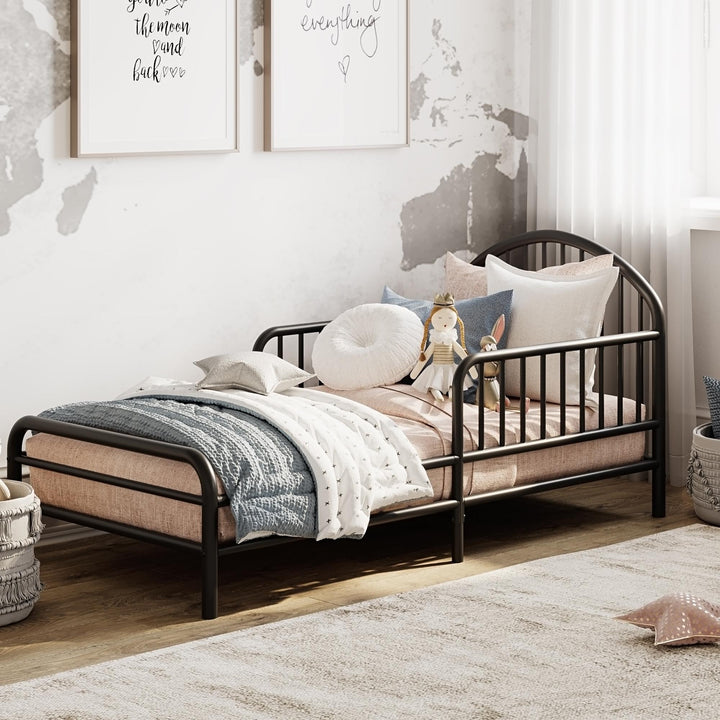 River Metal Toddler Bed with Secured Metal Slats - Black - Crib & Toddler Mattress