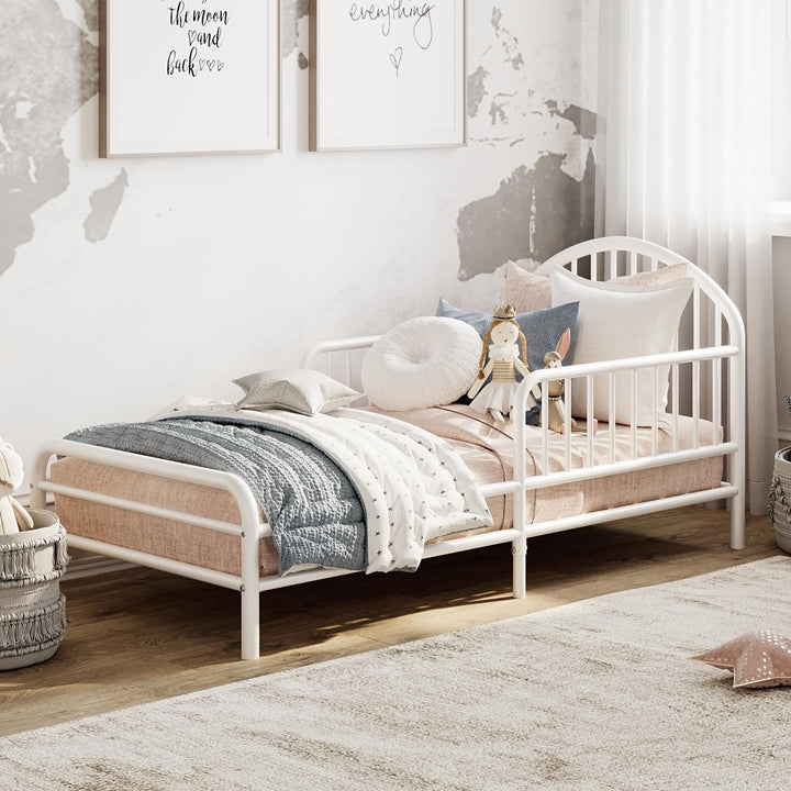 River Metal Toddler Bed with Secured Metal Slats - White - Crib & Toddler Mattress