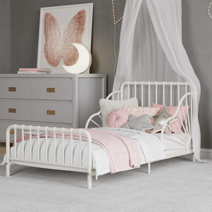 Little Seeds Quinn Whimsical Metal Toddler Bed, White - Off White - Crib & Toddler Mattress