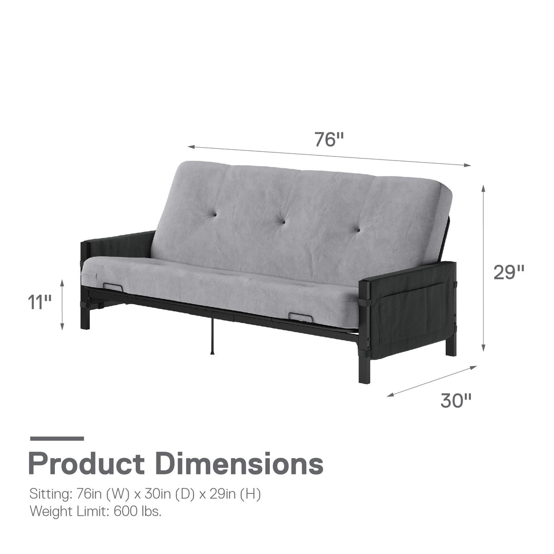 Avanti Black Metal Futon Frame with Storage Pockets - Black - Full