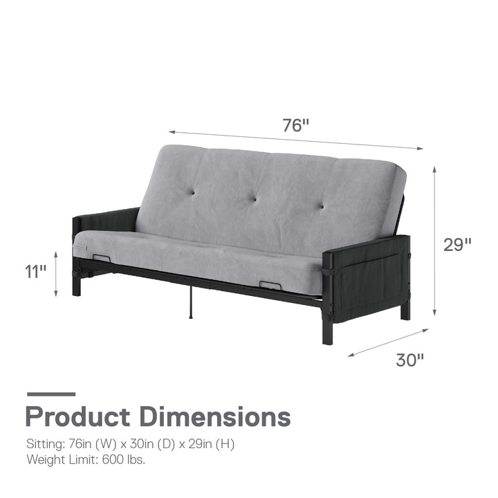 Avanti Black Metal Futon Frame with Storage Pockets - Black - Full