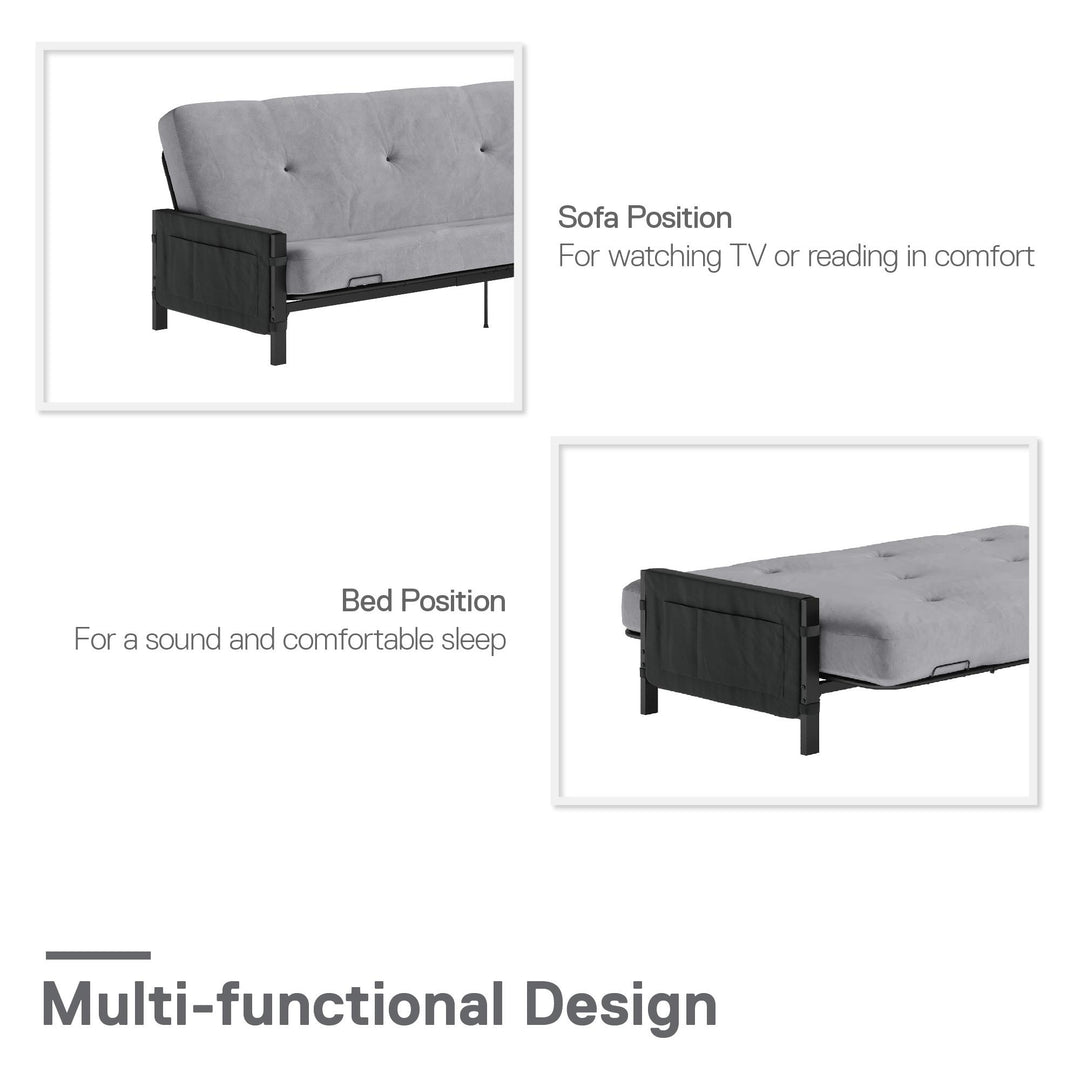Avanti Black Metal Futon Frame with Storage Pockets - Black - Full