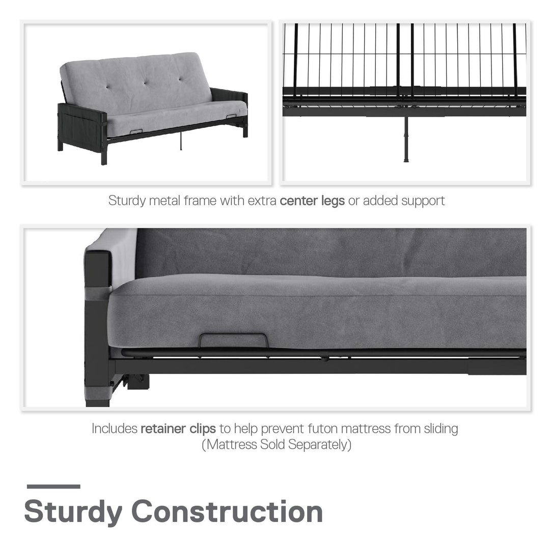 Avanti Black Metal Futon Frame with Storage Pockets - Black - Full