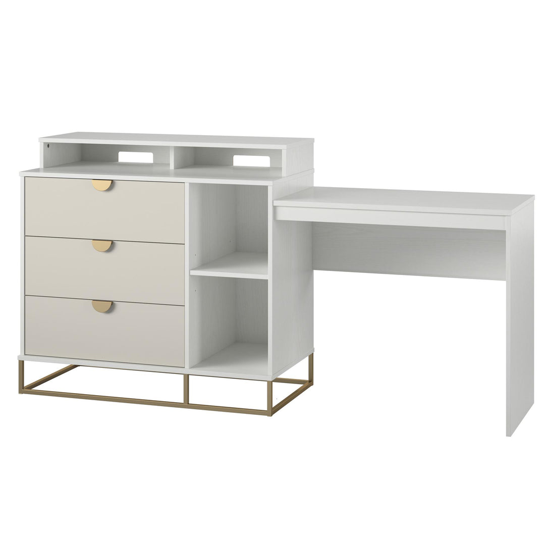 3 drawer dresser with computer desk - White